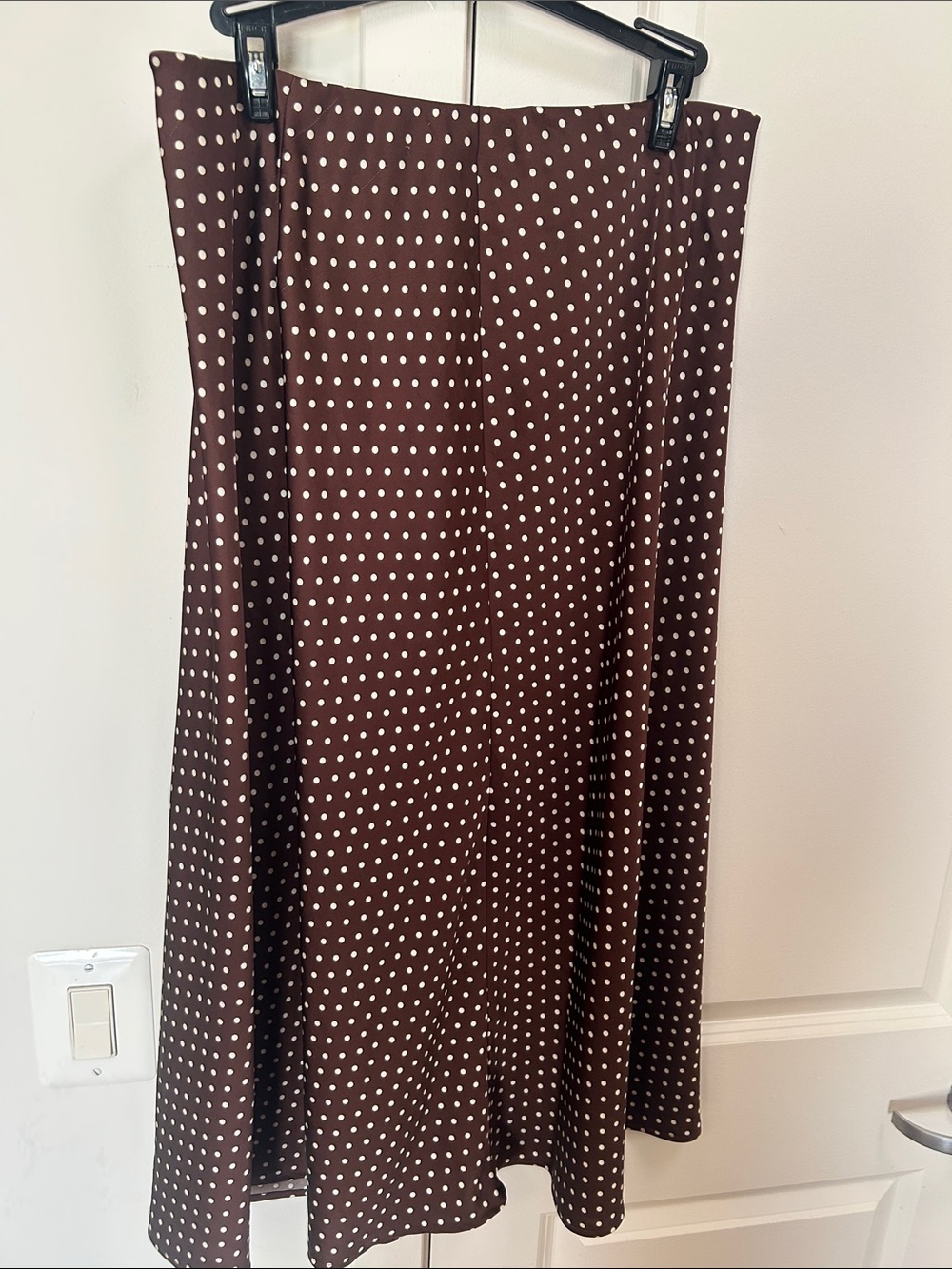 Joie Brown and white Polka dot satin long skirt with side zipper XL